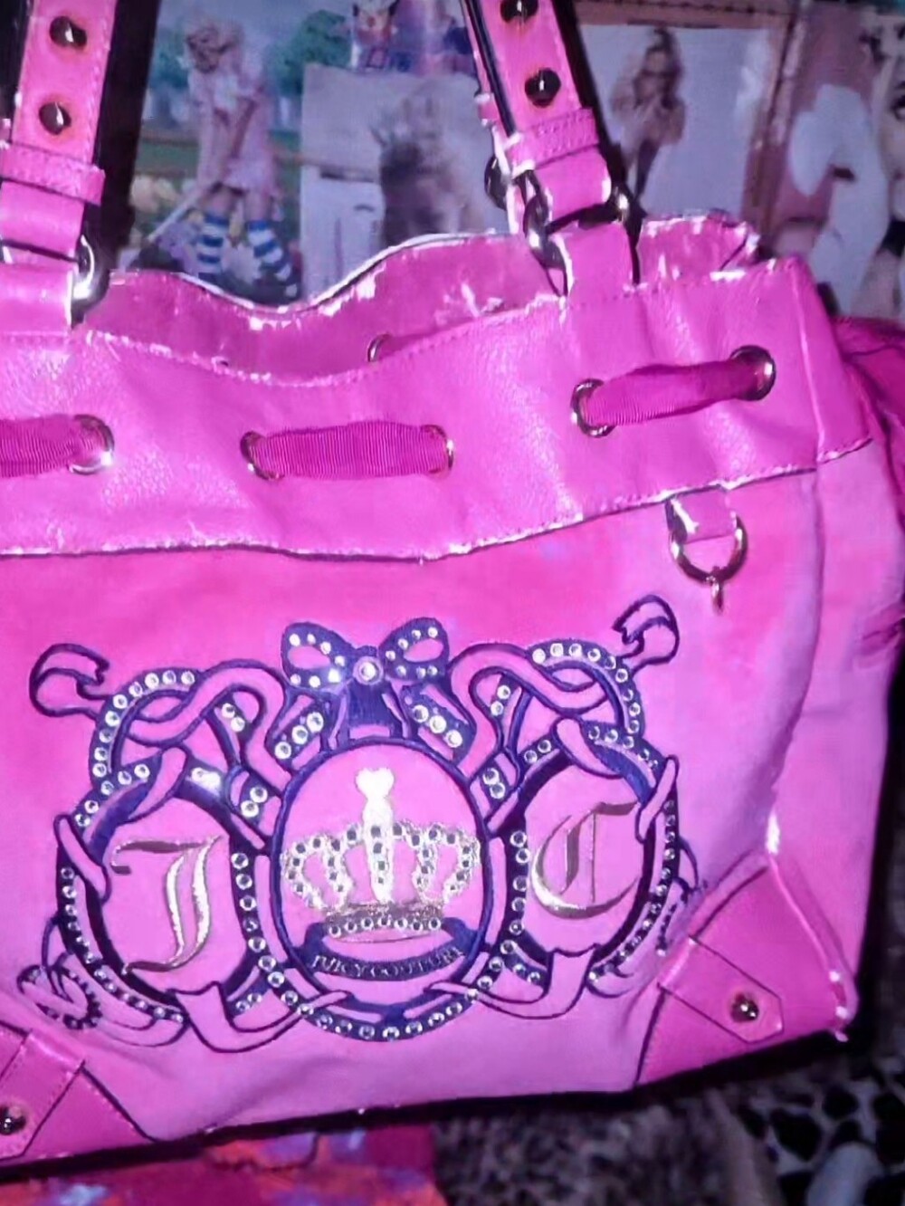 Juicy Couture Hot Pink Embellished Shoulder Tote Shoulder Tote in Pink